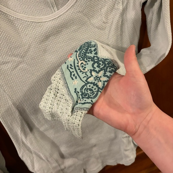 Free People Blue Henley with Knit Cuffs - Picture 3 of 3